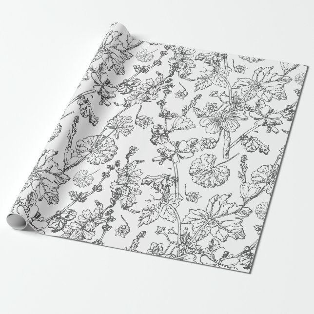 Hand Drawn Mallow Medicinal Cosmetic Wildflower Wr Wrapping Paper (Unrolled)