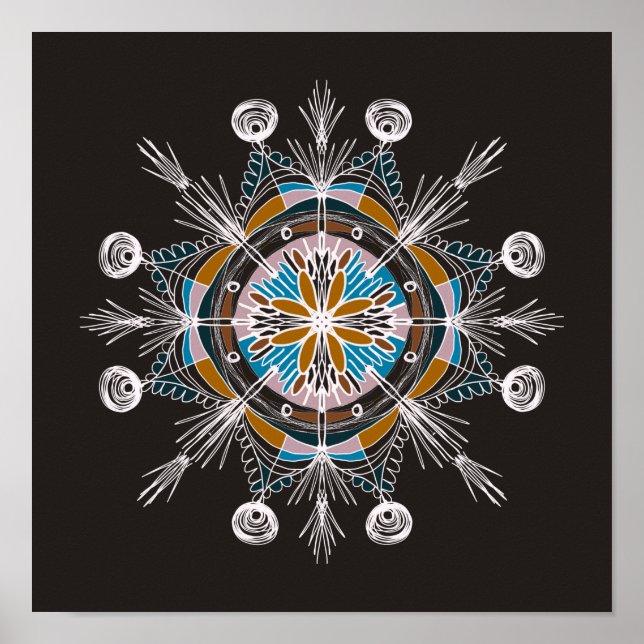 Hand Drawn Mandala Doodle Art Colourful Boho Poster (Front)