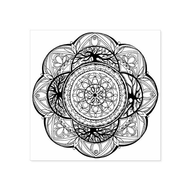 Hand drawn Mandala tree design Rubber Stamp (Imprint)
