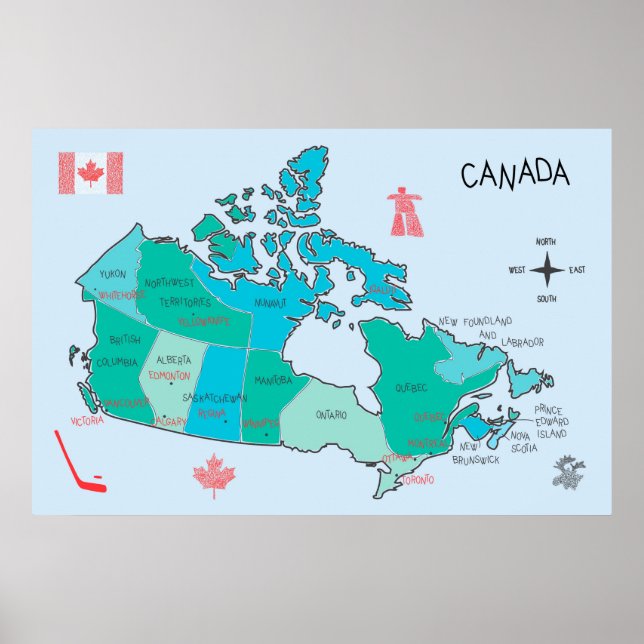 Hand-drawn map of Canada with illustrations Poster (Front)