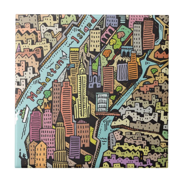 Hand Drawn Map of New York City Ceramic Tile (Front)