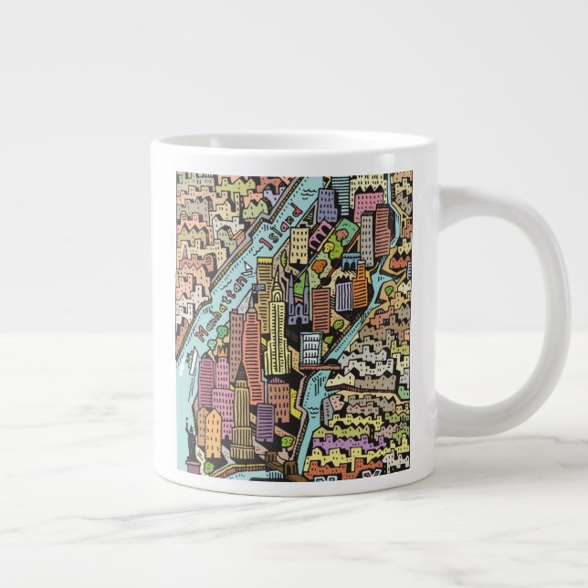 Hand Drawn Map of New York City Large Coffee Mug (Right)