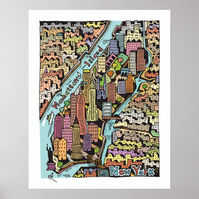 Hand Drawn Map of New York City Poster (Front)