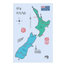 Hand-drawn map of New Zealand