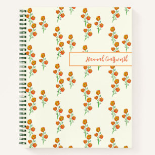 Hand-Drawn Marigolds Orange Floral Botanical Notebook