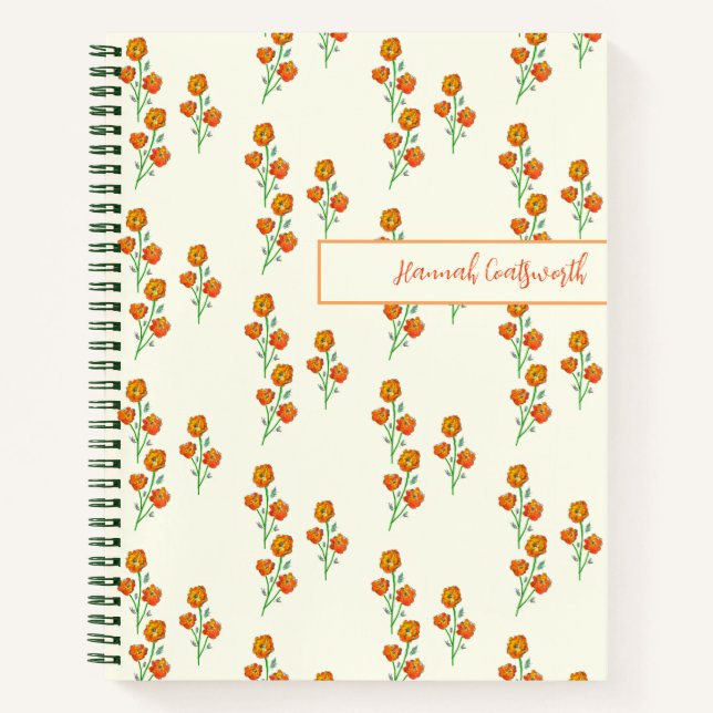 Hand-Drawn Marigolds Orange Floral Botanical Notebook (Front)
