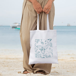 Hand-drawn Marine Life Tote Bag