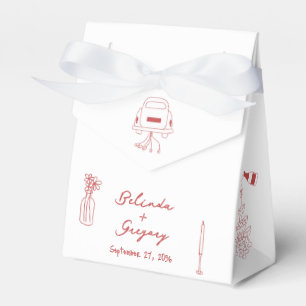 Hand Drawn Maroon Illustrations Doodles Wedding Favour Box
