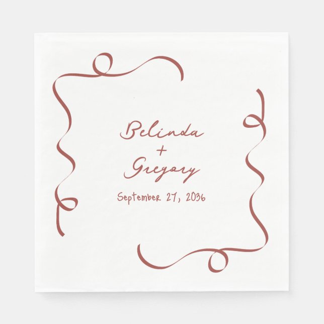 Hand Drawn Maroon Illustrations Doodles Wedding Napkin (Front)