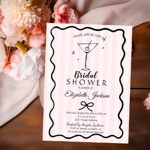 Hand-Drawn Martin Pink Striped Bridal Shower  Invitation