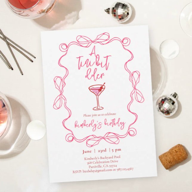 Hand drawn Martini A Tiny Bit Older Birthday Party Invitation (Creator Uploaded)