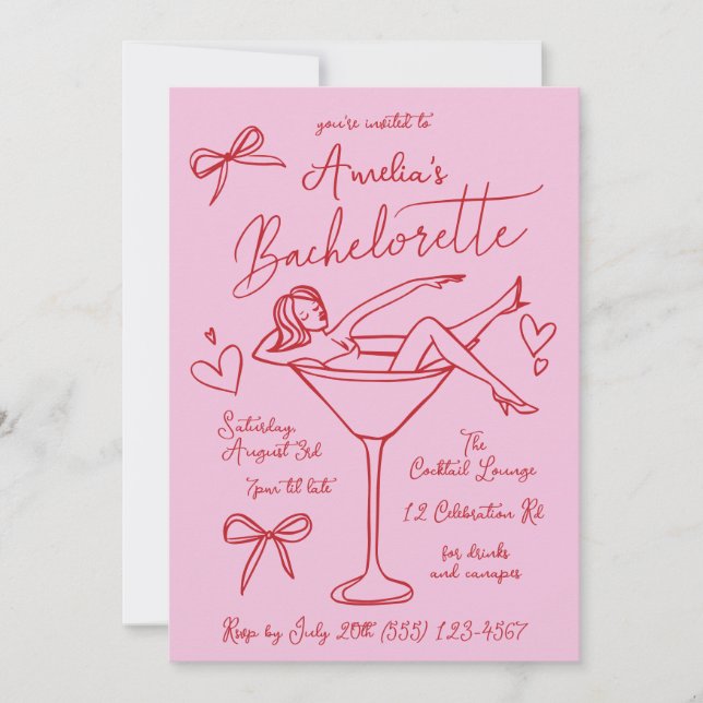 Hand Drawn Martini Bachelorette Invitation Custom (Front)