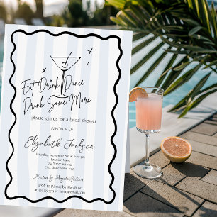 Hand-Drawn Martini Blue Stripes Bridal Shower Invitation