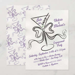 Hand Drawn Martini Bow Funky Engagement Party Invitation