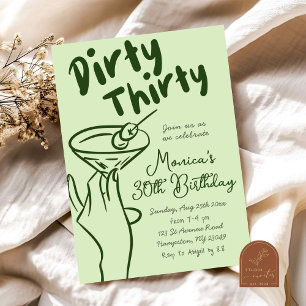 Hand Drawn Martini Dirty Thirty Adult Birthday Invitation