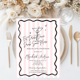  Hand-Drawn Martini Pink Stripes Bridal Shower Invitation