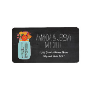Hand Drawn Mason Jar & Flowers on Chalkboard Label