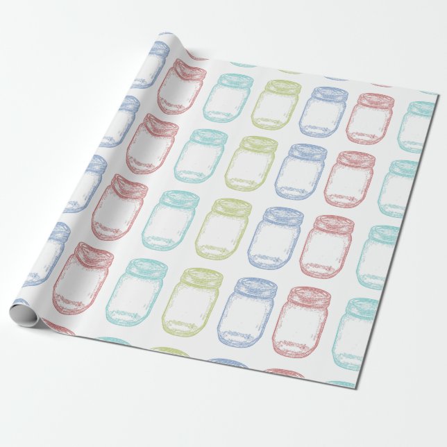 Hand drawn Mason Jar in 4 colours Wrapping Paper (Unrolled)