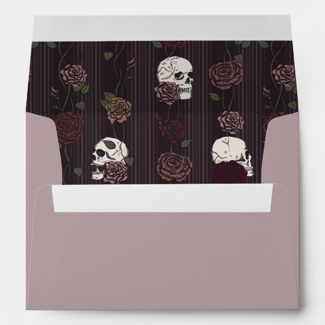 Hand-Drawn Mauve Gothic Skull and Rose Envelope (Back (Bottom))