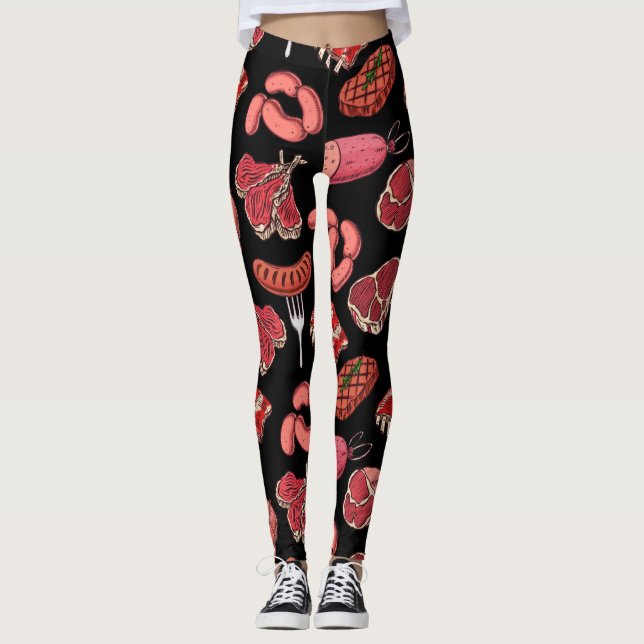  hand-drawn meat products pattern  Leggings (Front)