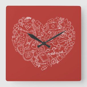 Hand Drawn Medial Doodle Logo Square Wall Clock