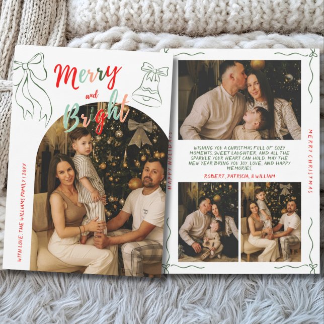 Hand Drawn Merry and Bright Arch Photo Christmas Holiday Card (Creator Uploaded)