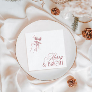 Hand Drawn Merry & Bright Christmas Holiday Party Napkin