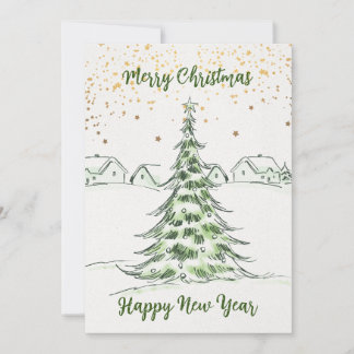 Hand Drawn: Merry Christmas and Happy New Year Holiday Card