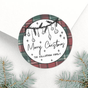 Hand Drawn Merry Christmas Classic Round Sticker