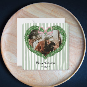 Hand Drawn Merry Christmas Heart Wreath Photo Invitation