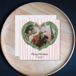 Hand Drawn Merry Christmas Heart Wreath Photo Invitation