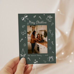 Hand Drawn Merry Christmas Playful Photo Foil Holiday Card