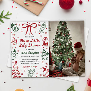 Hand Drawn Merry Little Baby Shower Photo Invitation