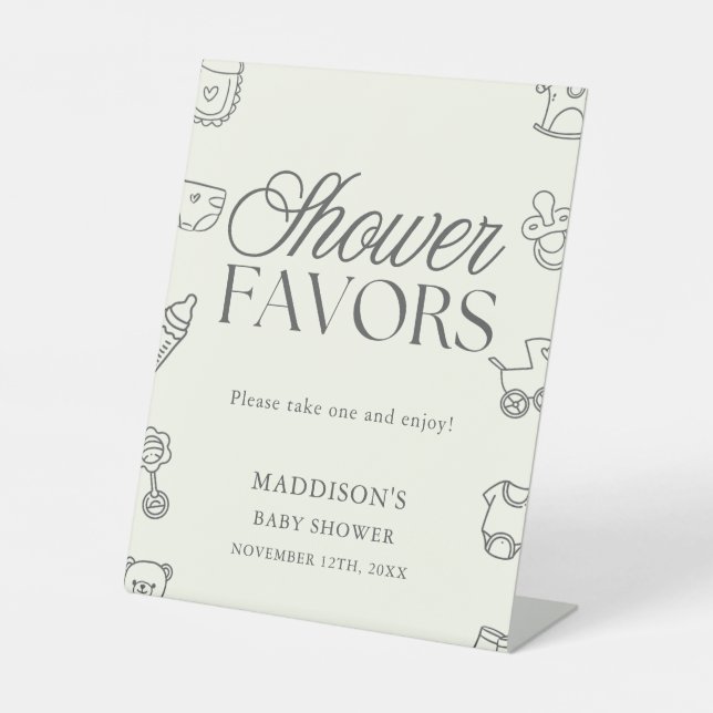 Hand Drawn Minimalist Baby Shower Favours Pedestal Sign (Front)