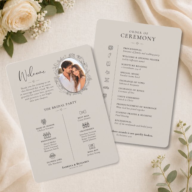 Hand Drawn Minimalist Ceremony Program (Hand Drawn Wedding Program with Photo)