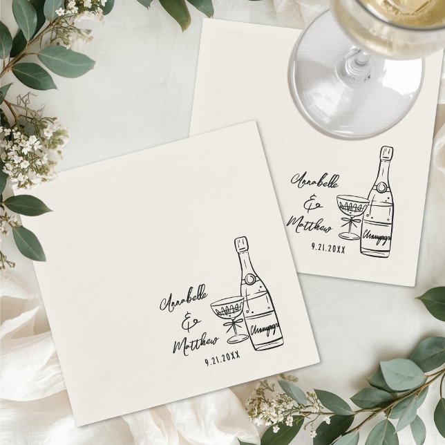 Hand Drawn Minimalist Cocktail Wedding Napkin (Hand Drawn Minimalist Cocktail Wedding Napkins)