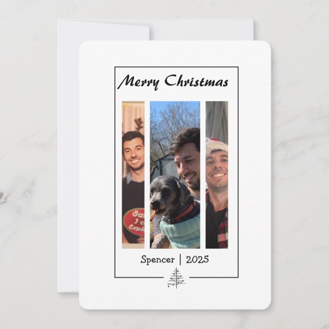 Hand Drawn Minimalist Photo Strip Christmas Holiday Card (Front)