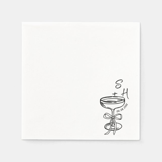 Hand Drawn minimalist Simple Cocktail Wedding  Napkin (Front)
