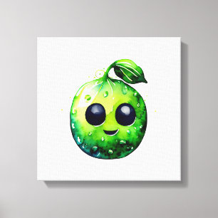 Hand-Drawn mint Emoji -Stretched Canvas Print