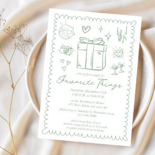 Hand Drawn Mint Green Favorite Things Party Invitation