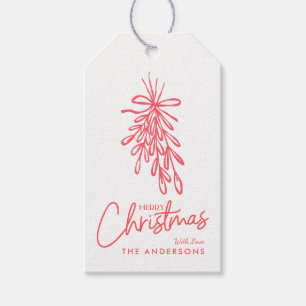 Hand Drawn Mistletoe with Bow Merry Christmas Gift Tags