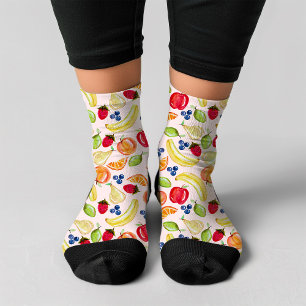Hand Drawn Mixed Fruit Pattern Novelty Monogram    Socks