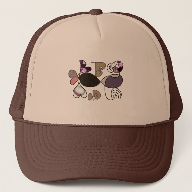 Hand-drawn mixed letters and hearts letter b colou trucker hat (Front)