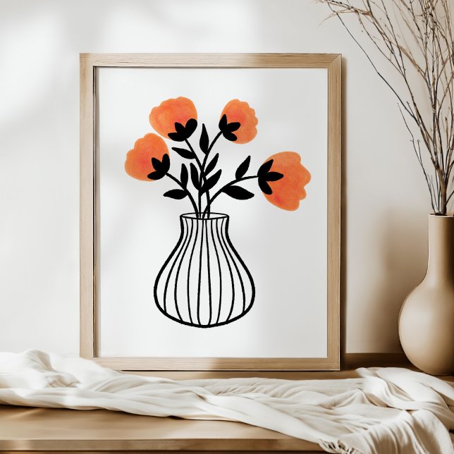 Hand-Drawn Mixed Media Vase and Orange Florals Poster (Creator Uploaded)