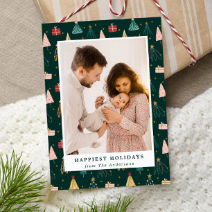 Hand-Drawn Modern Christmas Trees Photo Holiday Card