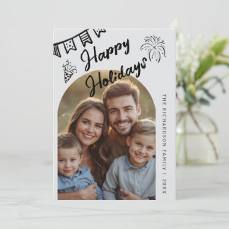 Hand Drawn Modern Happy Holidays Arch Photo Holiday Card