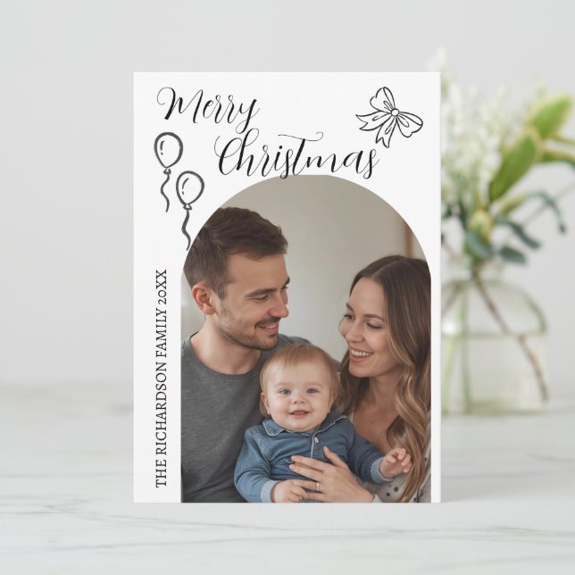 Hand Drawn Modern Merry Christmas Photo Holiday Card (Standing Front)