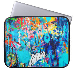 Hand drawn modern Multi Coloured mixed media art Laptop Sleeve