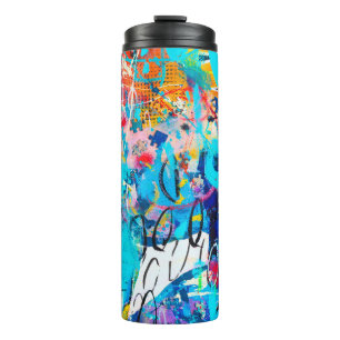 Hand drawn modern Multi Coloured mixed media art Thermal Tumbler