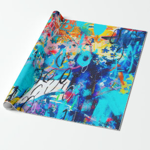 Hand drawn modern Multi Coloured mixed media art Wrapping Paper
